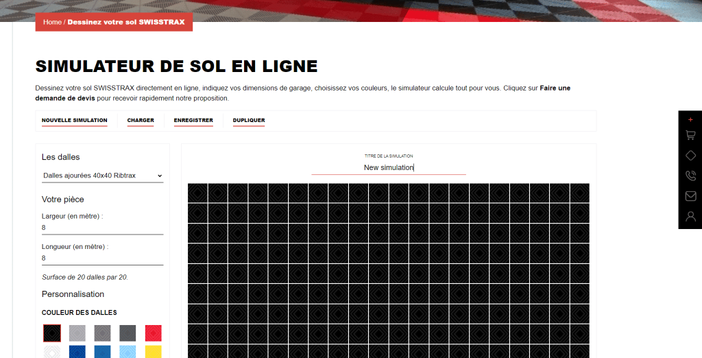 nouveau site swisstrax, simulateur de dalles de sol